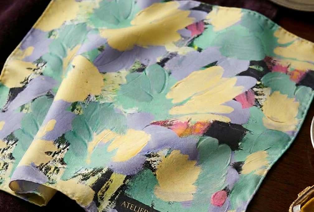 Silk-scarves-hand-painted-flower-pattern
