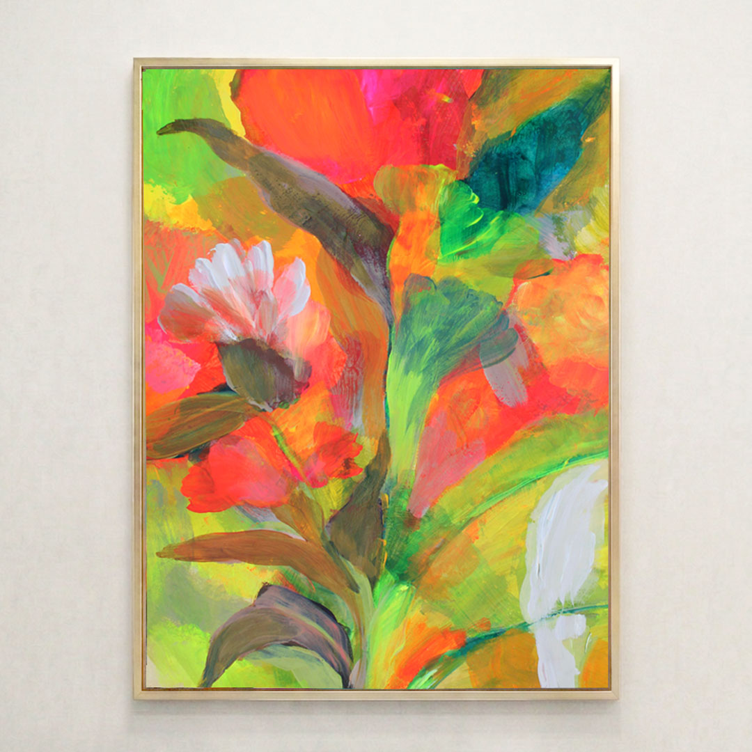 Wall art abstract Orange flower surface original art piece by susanna nousiainen