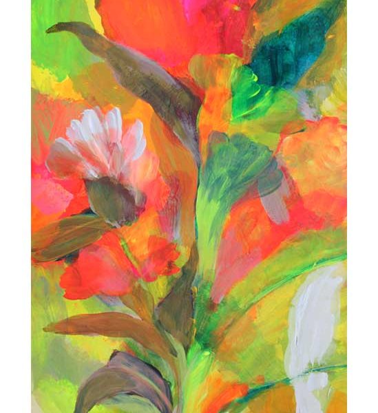 Bright flowers acrylic painted art piece by Susanna Nousiainen