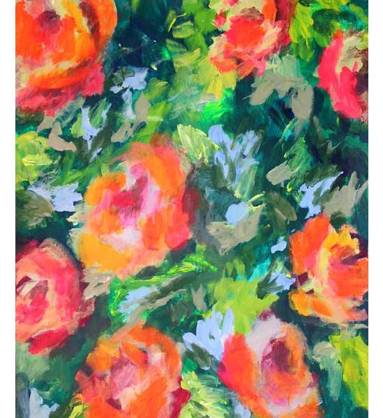 Roses flowers acrylic painted art piece by Susanna Nousiainen