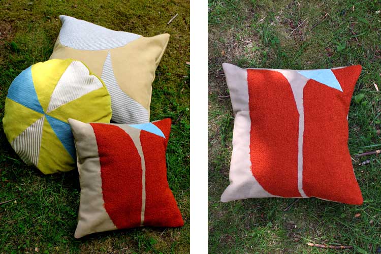 Red-yellow-throw-pillow-For-Laatumeininki-Kierratyskeskus-office-table-hands-setup-Susanna-Nousiainen