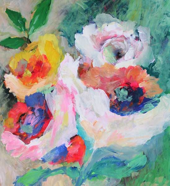 Bright roses acrylic painted art piece by Susanna Nousiainen