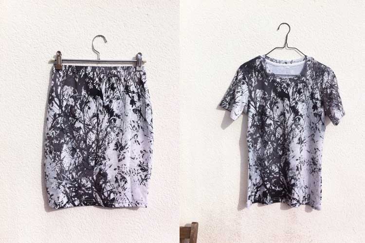 Gray tone floral Surface pattern design clothing collection Paella Showroom by Susanna Nousiainen